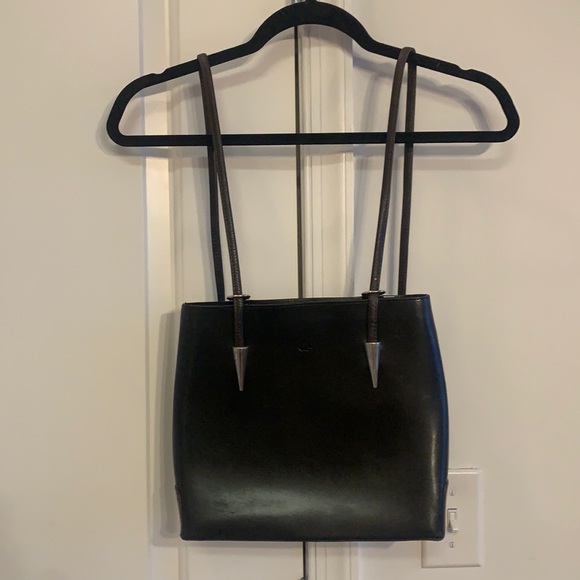 Vintage Handbags - Vintage black leather edgy bag backpack shoulder strap convertible